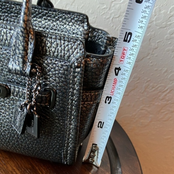 COACH: Silver Metallic Pebbled Leather Mini Satchel Handbag (#42100)- No strap - Picture 11 of 12